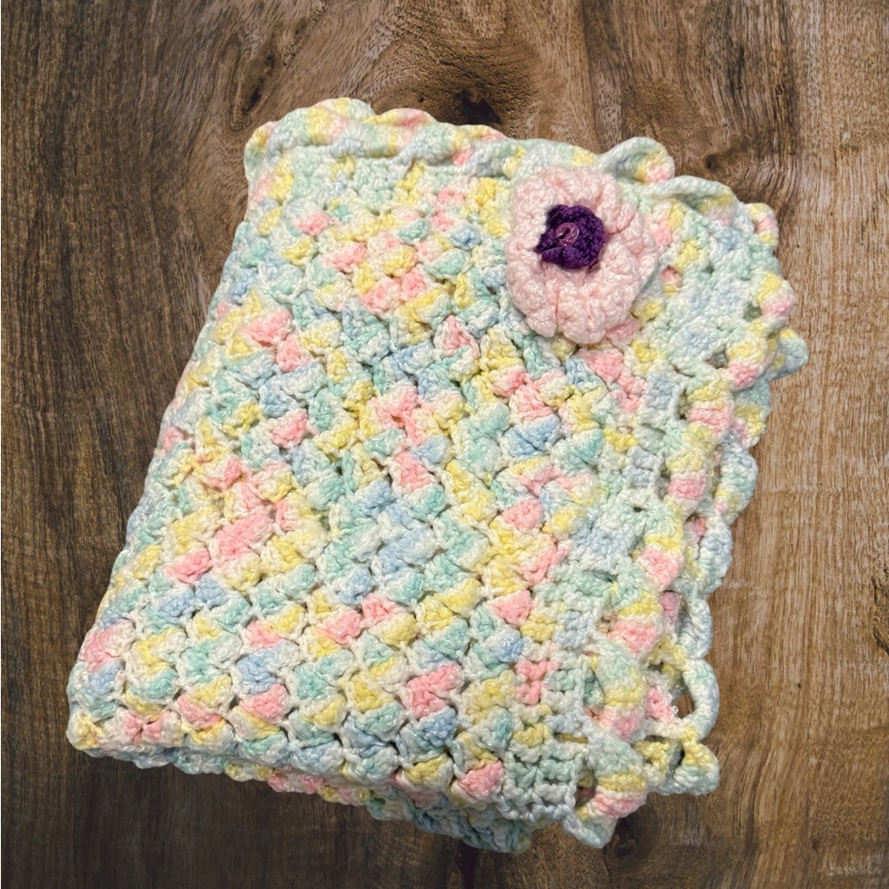 Handmade Crochet Baby Blanket Pastel Heirloom Cottagecore Nursery Throw 22x32‎ - Picture 10 of 11